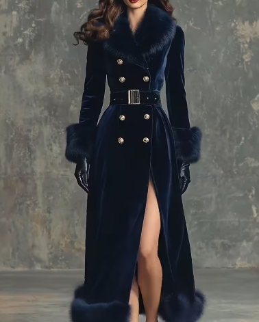 Manteau Élégant Vintage pour Femme en Bleu Marine